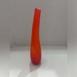 Vtg Retro French Art Glass Bubble Curved Orange Vase Solifore Mouth Blown 13.25”